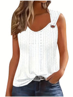 Women's Eyelet Embroidery Tank Top Symmetrical Straps with Buckle V Neck Casual Sleeveless Cami Tops - Matrix-studios.com