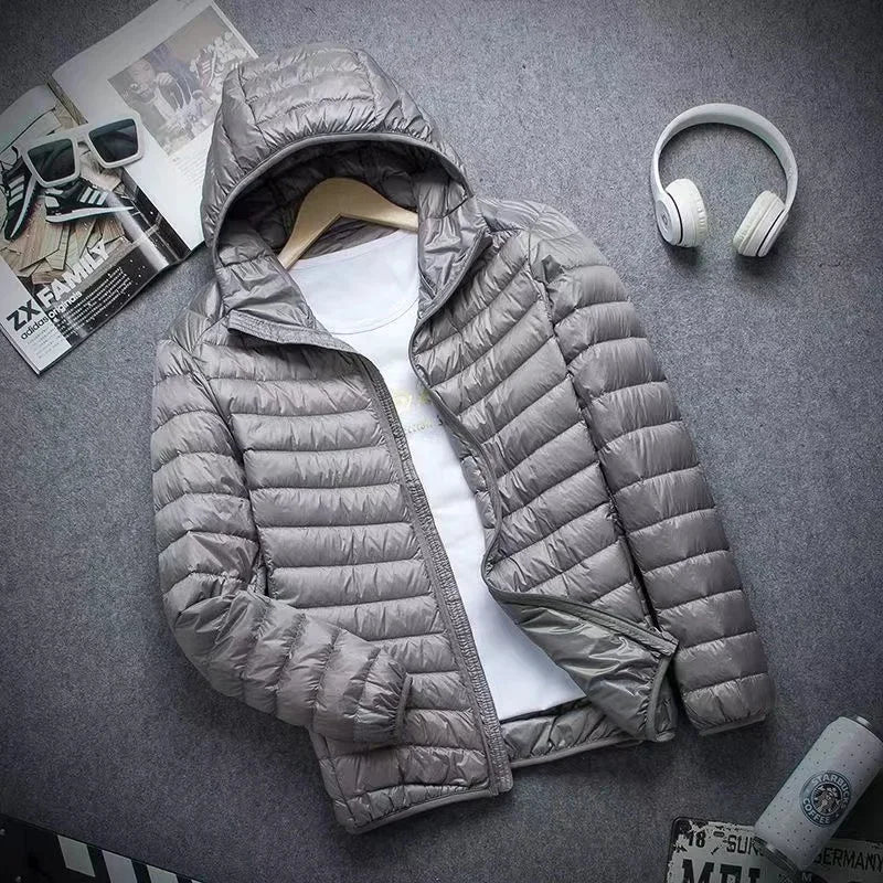 0-10℃ Men's Winter Jacket Ultra Light Duck Down Jackets Portable Hooded Puffer Feather Thin Parkas Windproof Outerwear Coat 5XL - Matrix Studios