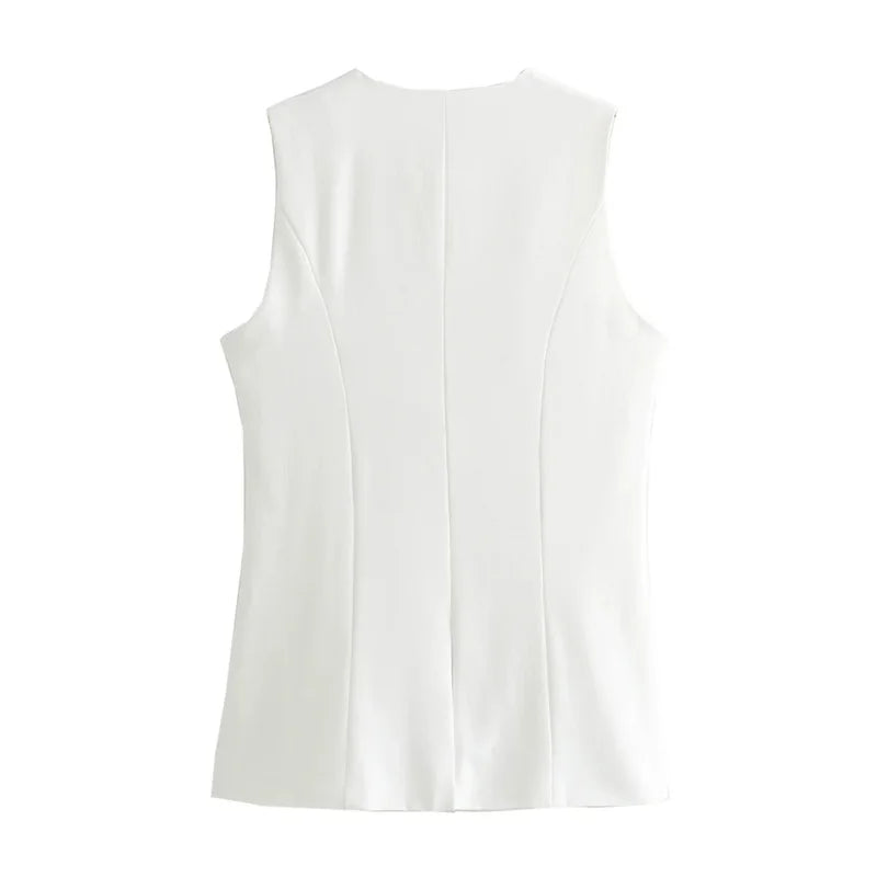 MUJER 2025 White Sleeveless Vest Women Button Summer Vests for Women Jacket Pink Vest Top Women Streetwear Women's Tailored Vest - Matrix Studios