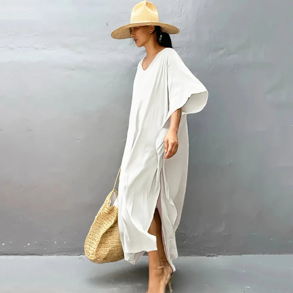 Plus Size Womens Caftan Plus Size Kaftans Casual V Neck Caftans Long Soft Beach Maxi Dress for Summer - Matrix Studios