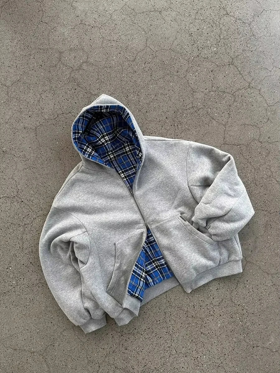 American Y2K New Hip Hop Trend Zipper Hoodie Women Street Casual Loose Joker Vintage Sweatshirt Unisex Fleece Padded Warm Hoodie