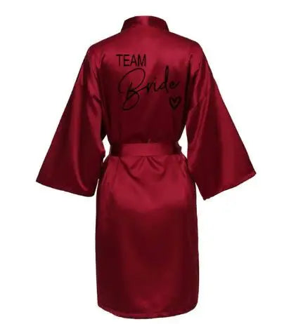 Wedding Party Team Bride Robe With Black Letters Kimono Satin Pajamas Bridesmaid Bathrobe SP003 - Matrix-studios.com