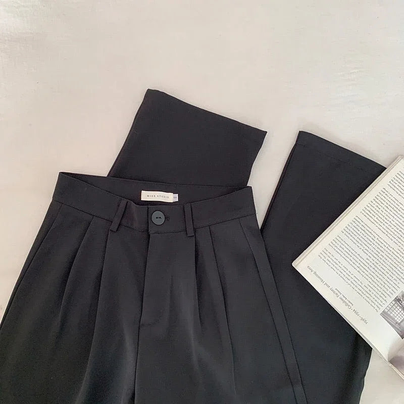 High Waist Women Suit Pants Fall Straight Office Ladies Korean Fashion Trousers Casual Button Loose Female Black Pants New 2024 - Matrix-studios.com