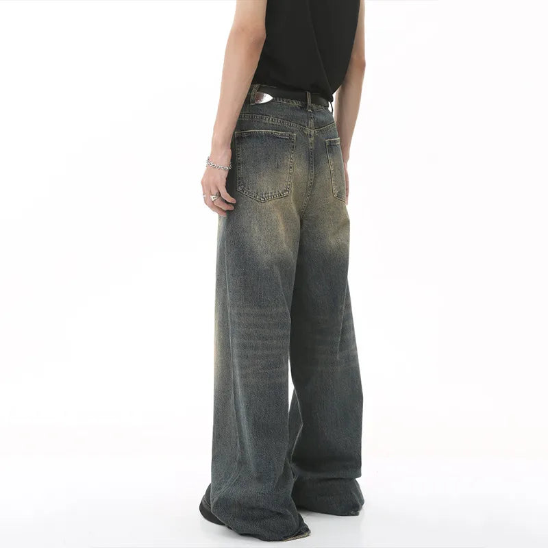 IEFB Summer Men's Denim Pants Old Blue Washed Male Jeans Straight Casual Menwear Loose Wide Leg Trousers New Fashion 9C354 - Matrix Studios