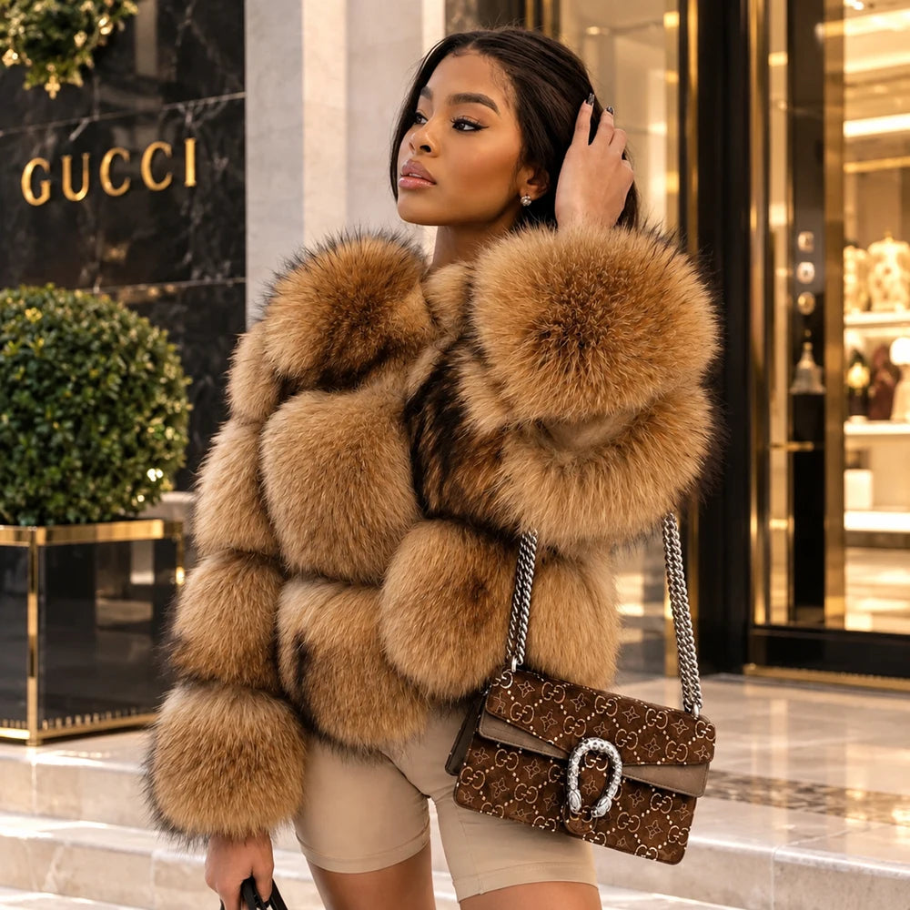 HOOOFUR Faux Fur Coat Women's Jacket Winter Fashion Warm Thick Fox Raccoon Leather Brown Plus Size Especially Fake Fur Cold - Matrix Studios