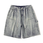 Fashion Streetwear Men's Denim Shorts Summer Loose Vintage Harajuku Splicing Hip-hop Cargo Moto Short Jeans Black Blue