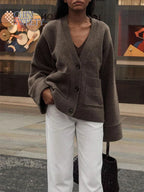 Autumn Women's Cropped Cardigans V-neck Knitted Sweater Coat Long Sleeve With Pocket Casual Streetwear 2025 New Outwear Fashion - Matrix Studios