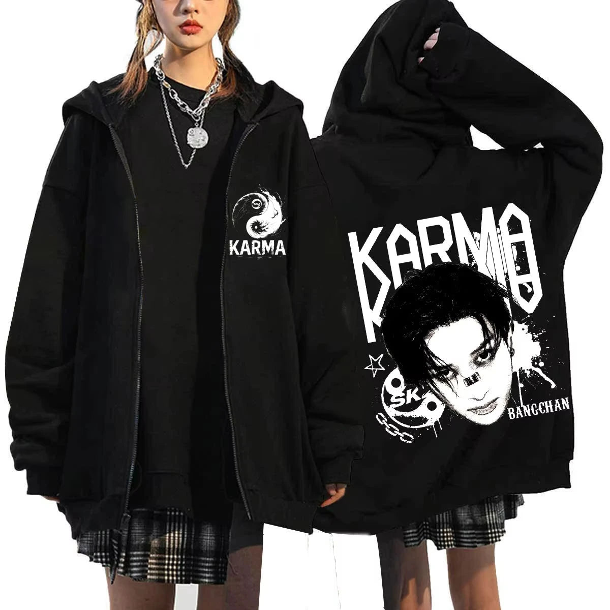 KPOP The 4th Album KARMA FELIX HAN BANGCHAN CHANGBIN HYUNJIN SEUNGMIN LEE KNOW Zip Up Women/Men Hoodie Sweatshirt Couple Clothes - Matrix Studios