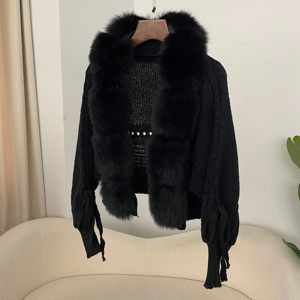 2024 Winter New Fashion Knitting Cardigan Placket Coat Women Casual Real Fox Fur Coat Short Warm Knitted Jacket with Natural Fur - Matrix Studios