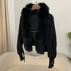 2024 Winter New Fashion Knitting Cardigan Placket Coat Women Casual Real Fox Fur Coat Short Warm Knitted Jacket with Natural Fur - Matrix Studios