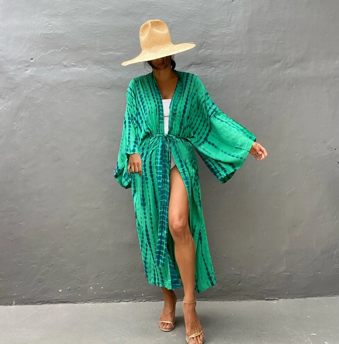 Bikini Cover Up Tie Dye Printed Women Long Beach Kimono Swimsuit Cape 2022 New Summer Beachwear Self Belted Bathing Suit - Matrix Studios