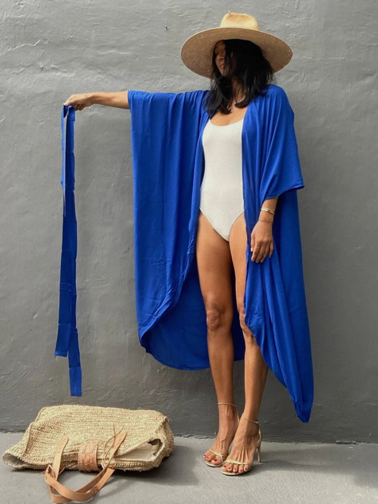 Beach Cover Up Kimono Women Summer 2022 New Pareo Swimsuit Cape Solid Bohemian Tunic Dresses Bathing Suits Dropshipping - Matrix Studios
