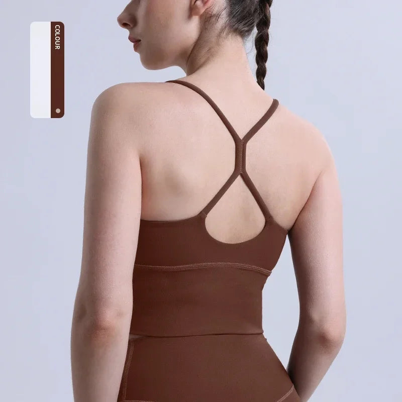Solid Color Women Gym Yoga Naked Feeling Sexy Cross Back Y shape Sports Bra Fitness Yoga Jogging Workout Sports Women Sling - Matrix Studios