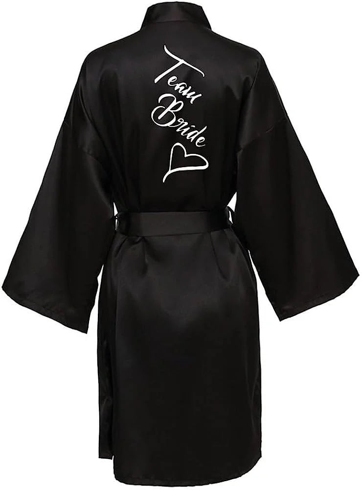 Women Silk Satin Short Night Printing Robe Kimono Robe Fashion Bath Robe Sexy Bathrobe Femme Wedding Bride Bridesmaid M024