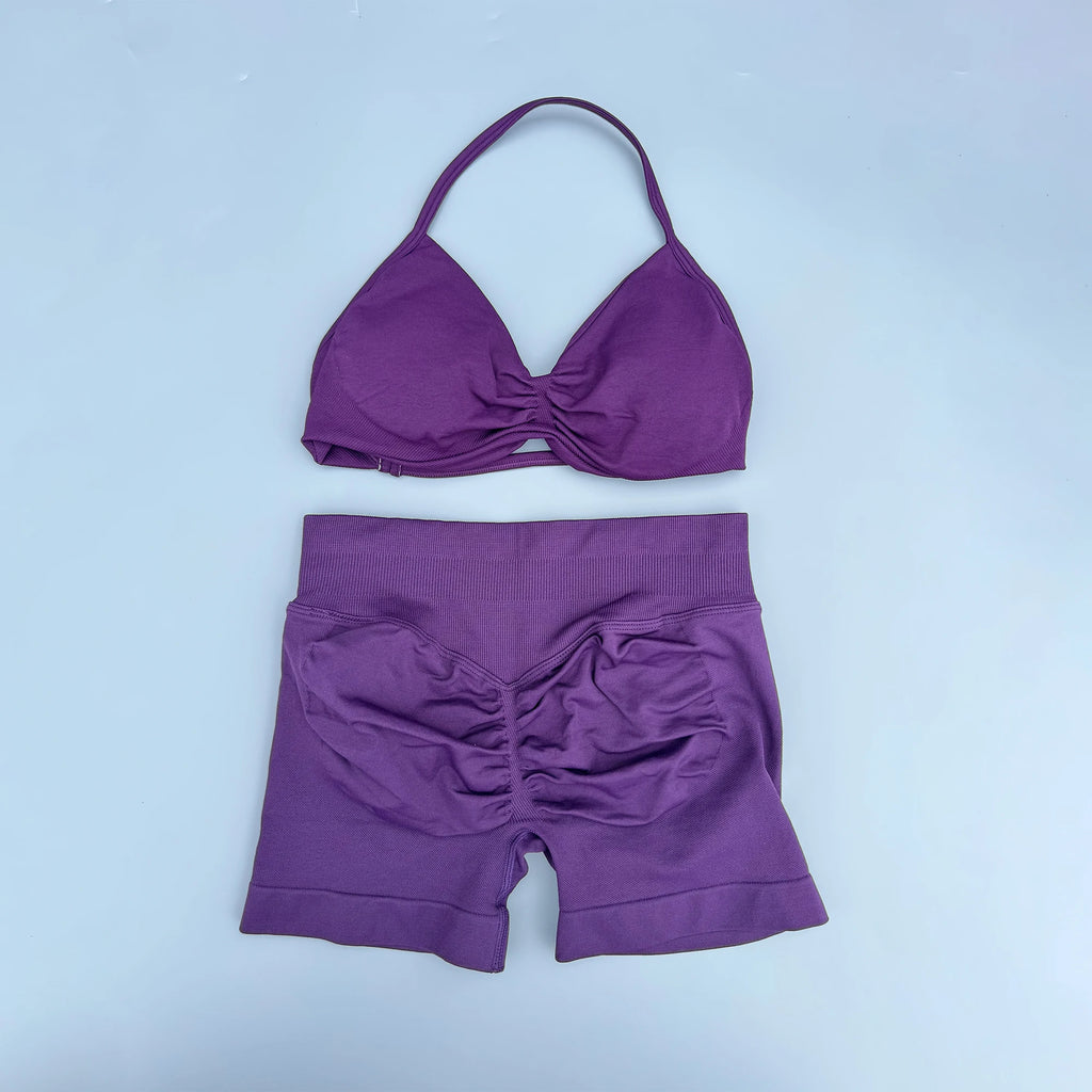2 Piece Sports Gym Set Strappy Bra Yoga Underwear Short Sport Leggings Bicycle Running Sportswear Woman Seamless Yoga Set - Matrix-studios.com