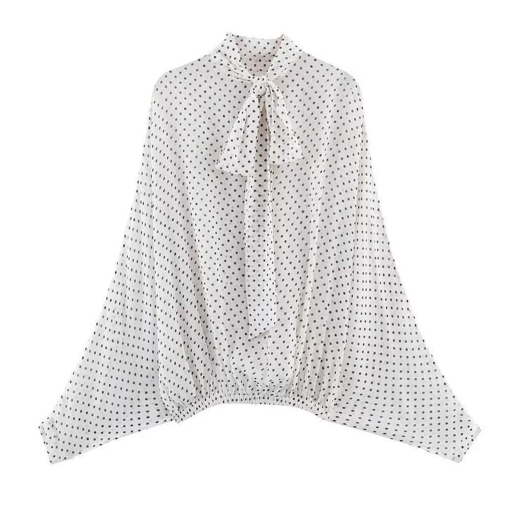 Polka Dot Printed Midi Skirts Two Piece Sets for Women 2025 Summer Chic Bow Tied Blouse Top Suits Woman 2 Piece Outfits - Matrix-studios.com
