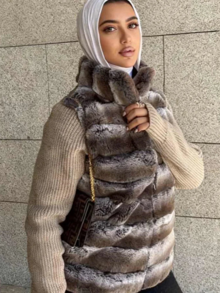 Street Faux Fur Patchwork Jacket Women Design Sense Long Sleeves Casual Female Coat 2025 Autumn Winter Lady Streetwear New - Matrix Studios