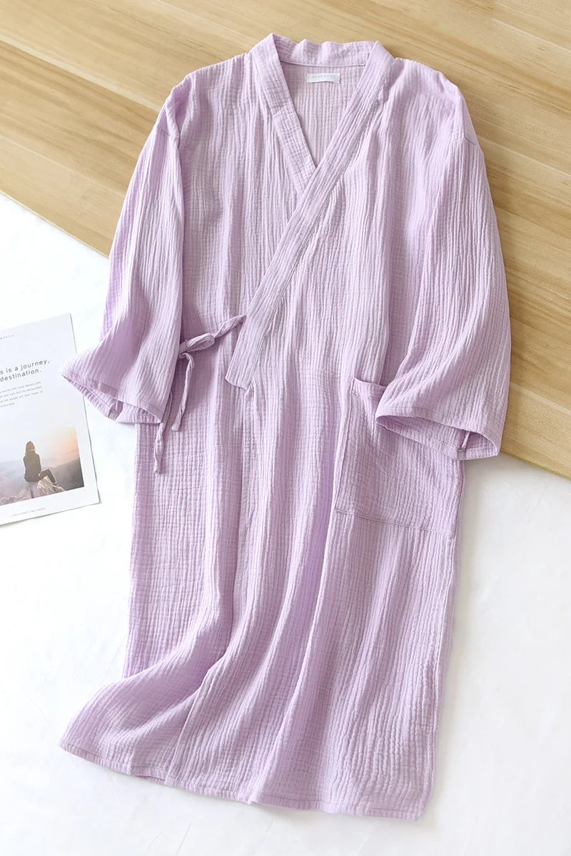 New Spring And Autumn Japanese Kimono Robe Couple Cotton Crepe Bathrobe Men And Women Kimono Robe Robes For Women Sleepwear - Matrix-studios.com