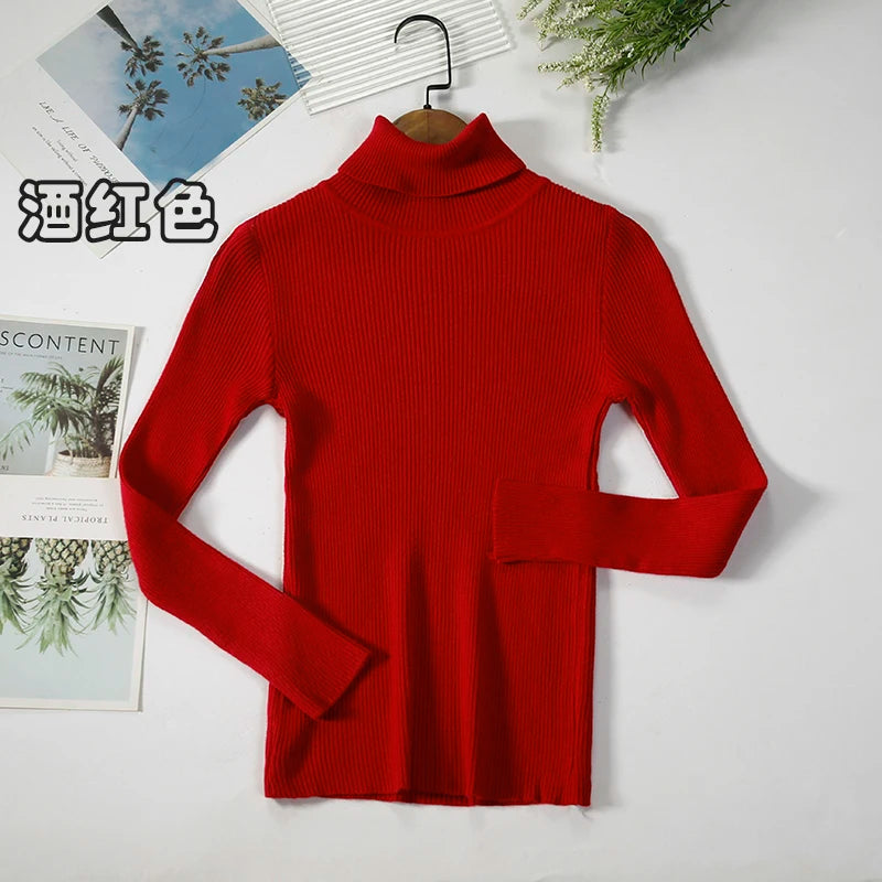 2026 Simple Women Turtleneck Sweater Winter Fashion Pullover Elastic Knit Ladies Jumper Casual Solid Black Female Basic Tops - Matrix Studios