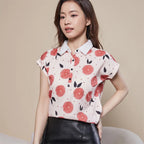 Women Spring Summer Style Chiffon Blouses Shirt Lady Casual Short Sleeve Turn-down Collar Printed Casual Loose Tops DF3548 - Matrix-studios.com