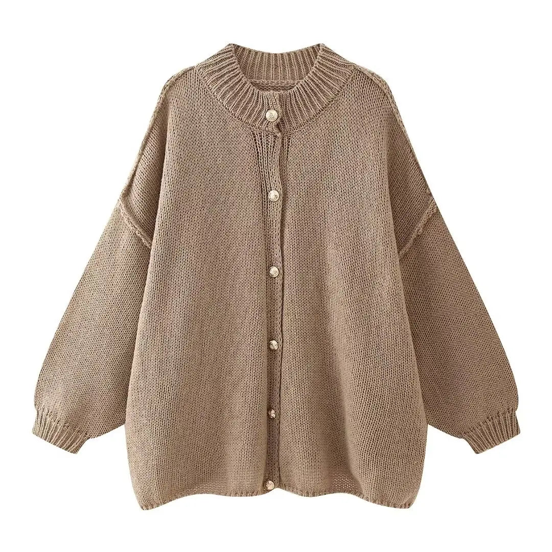 Casual Cardigan Women Sweater Loose Single Breasted O-neck Fashion Sweaters Autumn Office Female All-match Top Coat - Matrix Studios