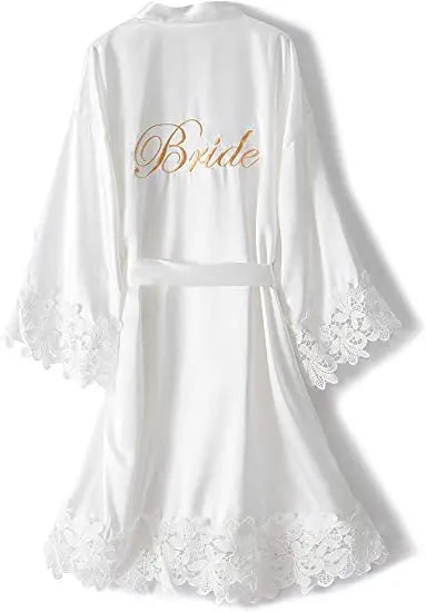 Bridesmaid Robes Rose Gold Bride Robe Wedding Bridesmaid Gift Satin Lace Robe Bridal Dressing Gown Bachelorette Party Pajamas - Matrix-studios.com
