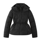 Women's Winter Hooded High Waist Padded Sport Parkas Coats with Belt Female Elegant Thick Warm Pockets Windproof Skiing Jackets - Matrix-studios.com