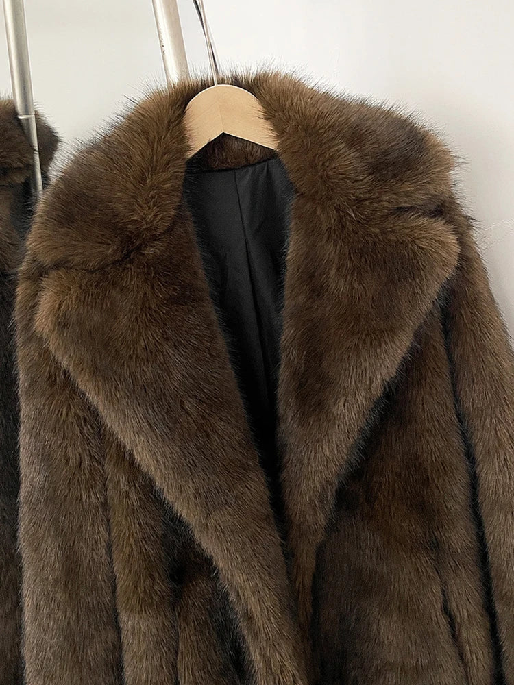 Mueyeruho 2025 Winter Women Faux Fur Jacket Coat Solid Khaki Long Sleeve Thick Warm Overcoat Outwear Fluffy Coat For Women - Matrix Studios