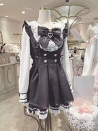 Japanese Y2 Aesthetics Vintage Bow Dress Shorts Set Women Gothic Lolita Style Long Sleeve Shirt Dress Elegant Party Dress Suits - Matrix-studios.com