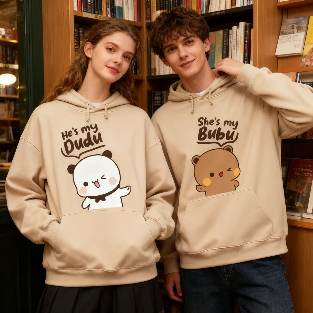 Bubu Dudu Bear Couple Hoodies Matching His and Hers Outfit Casual Cute Couple Outfits Fall Winter Men Women Daily Life Apparel - Matrix Studios