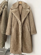 Mueyeruho 2025 Winter Women Faux Fur Jacket Coat Solid Khaki Long Sleeve Thick Warm Overcoat Outwear Fluffy Coat For Women - Matrix Studios