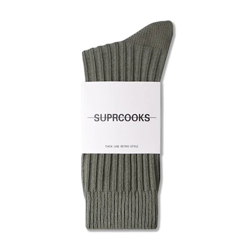 Solid Color Women Middle Tube Socks Candy Color Trend Men Socks Pure Cotton Comfort Retro Thick Lines Winter Socks - Matrix Studios