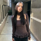 Karrram Japanese Y2k Knitted Tops Two Piece Set Vintage Harajuku Button Knit T-shirt Sets Korean 2000s Style Knitwear American - Matrix-studios.com