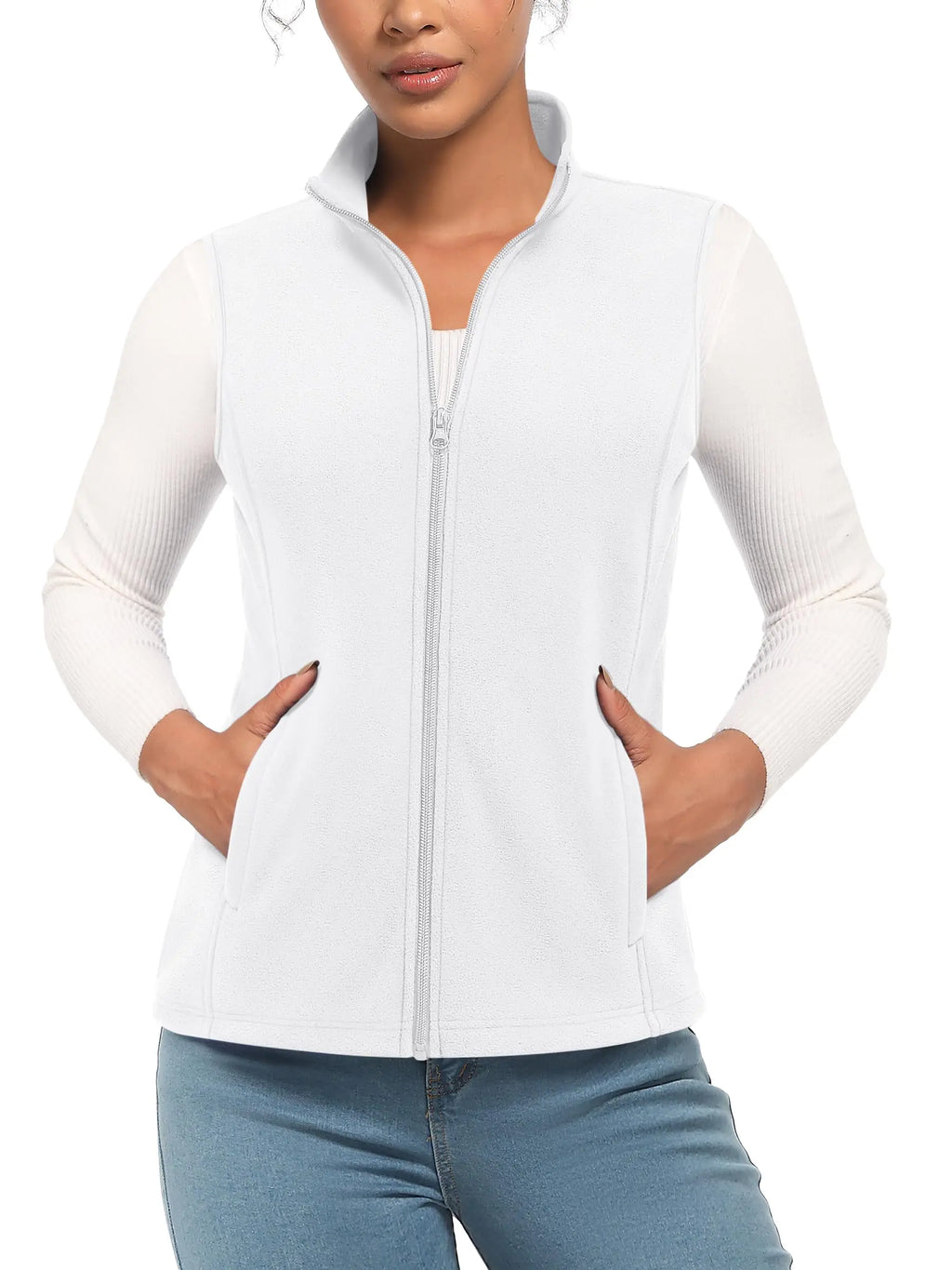 TACVASEN Fleese Sleeveless Vests Womens Fall Winter Thermal Hiking Golf Waistcoats Soft Casual Outerwear Zip Jackets 4 Pockets - Matrix Studios