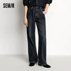 Semir Jeans Women Wide Leg Fleece Lined Comfortable High Waist Winter 2025 New Floor-Length Pants with Leg-Elongating Effect - Matrix-studios.com