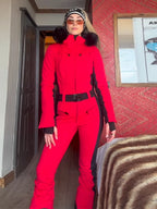 Casual Fur-Trimmed Hooded Ski Suit Women Fashion Belted Slim Full Sleeve Warm Jumpsuits Female 2026 Winter Snow Bodysuit Lady - Matrix Studios