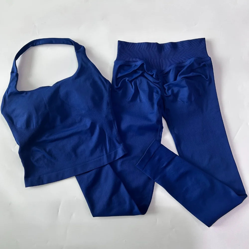 1-2pcs Gym Set Women Backless Tank Tops High Waist Scrunch Seamless Shorts High Waist Yoga Leggings Workout Sets Gym Suit - Matrix-studios.com