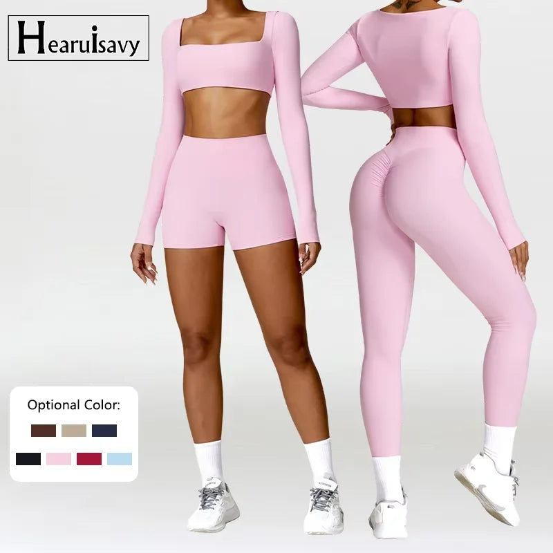 Summer 2PCS Yoga Suit Sports Set Women Quick-Dry Gym Set Women Tracksuit Running Workout Long Sleeve Sports Shirt Yoga Clothing - Matrix-studios.com