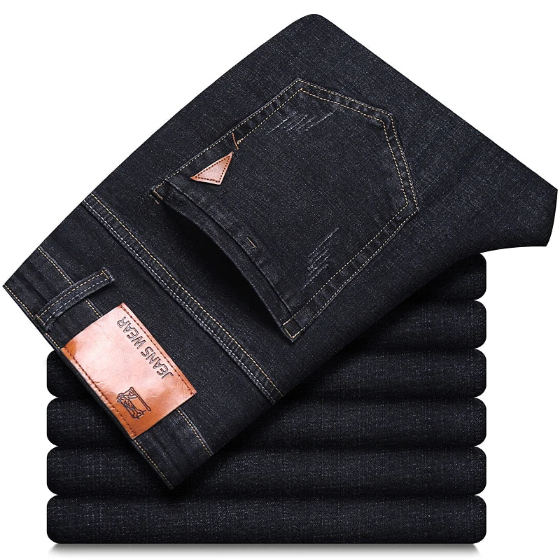 Men's classic high-end fashion versatile jeans, soft and slightly elastic black business denim pants, stylish upper body - Matrix Studios