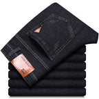 Men's classic high-end fashion versatile jeans, soft and slightly elastic black business denim pants, stylish upper body - Matrix Studios