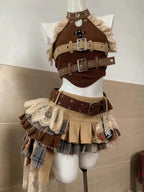 Summer Vintage Elegant Y2K Woman 2 Piece Sets Punk Gothic Strapless Crop Tops +High Waist Ruffle Skirt Female Party Outfits 2025 - Matrix-studios.com