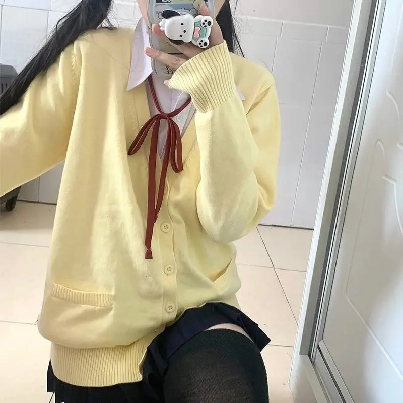 Original anime yellow jk uniform sweater 2025 new autumn and winter Japanese knitted cardigan college style jacket women's top - Matrix Studios