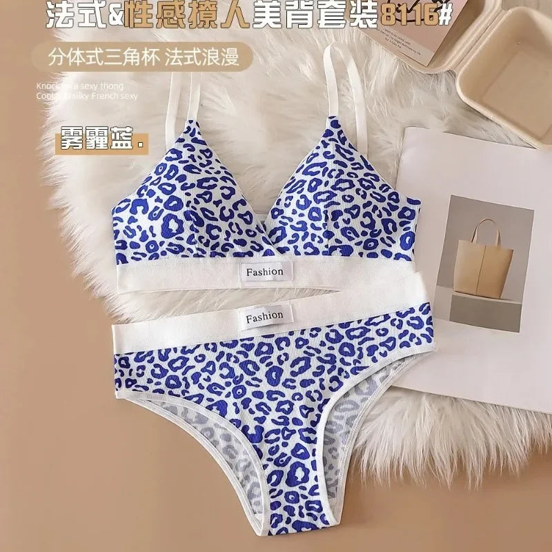 Summer New Women's Leopard Print Traceless and Steel Rim Bra Adjustable Shoulder Strap Back Women's Underwear Set - Matrix-studios.com