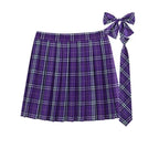 Women Summer Plaid Pleated Skirt With Necktie Bowtie Korean Jk Skirt Uniform Japanese School Preppy A Line Mini Skirts - Matrix-studios.com