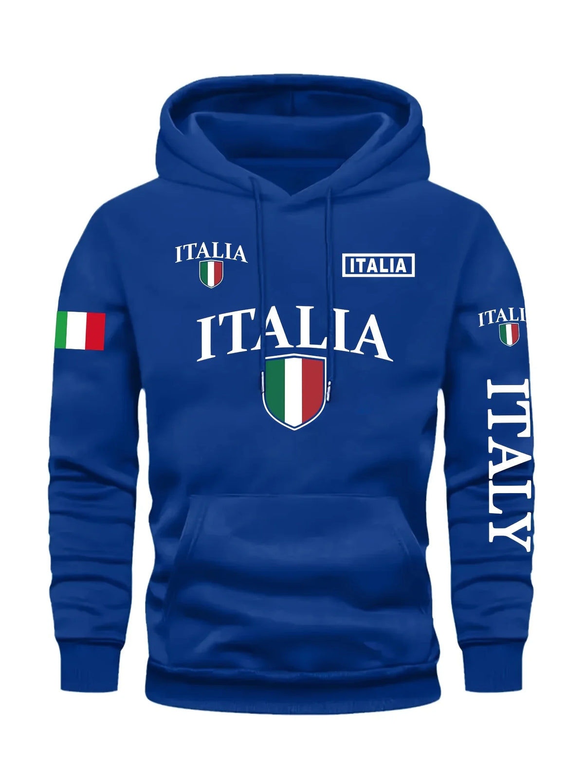 Men's Italy Flag Shield Bold ITALY Letter Print Hoodie Grey Casual Pullover Front Pocket Ribbed Cuffs Comfort Fit Urban Fashion - Matrix Studios