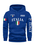 Men's Italy Flag Shield Bold ITALY Letter Print Hoodie Grey Casual Pullover Front Pocket Ribbed Cuffs Comfort Fit Urban Fashion - Matrix Studios