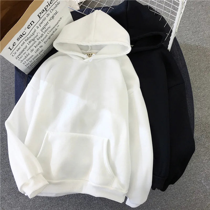 2024Autumn Casual Women's Solid Hoodie Comfortable Strecth Sweatshirts Loose Pocket Warm Clothes Fashion Street Female Pullovers - Matrix-studios.com