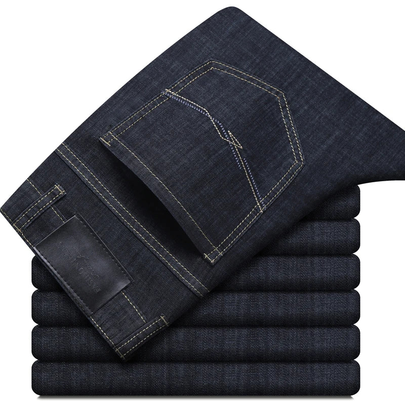 Summer New Elastic Men's Jeans Fashion Comfortable Business Straight Stretch Cotton Casual Denim Pants Brand Male Thin Trousers - Matrix Studios