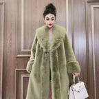 Faux Fur Coats Women Long Coat Thick Warm Turn Down Collar Open Stitch Spring Outerwear Jackets Elegant Splice Autumn Winter - Matrix Studios