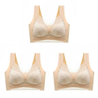 3Pcs Women Lace Bra Perspective Push Up Ice Silk Deep V Bralette Bra Sexy Lingerie Tops Plus Size Cup Mom's underwear L-5XL - Matrix Studios